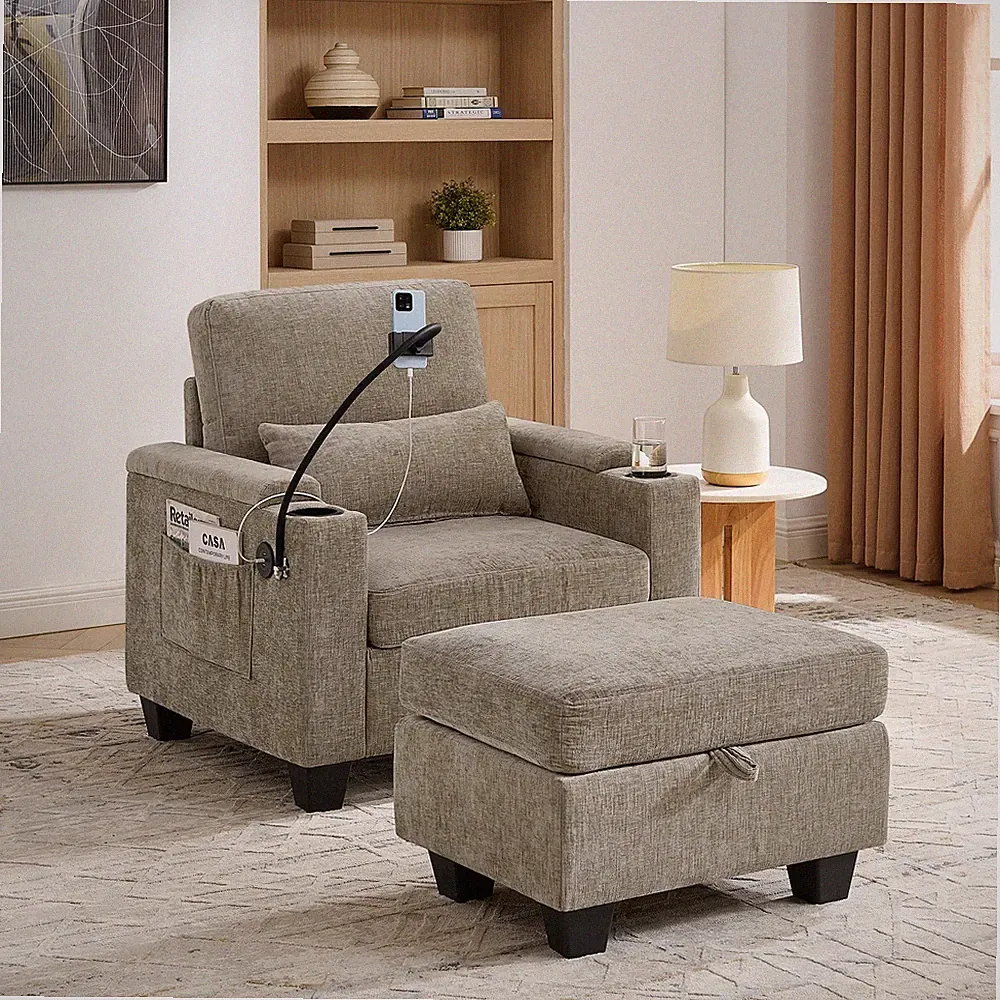Single sofa recliner w/manually adjustable backrest,USB charging port on th