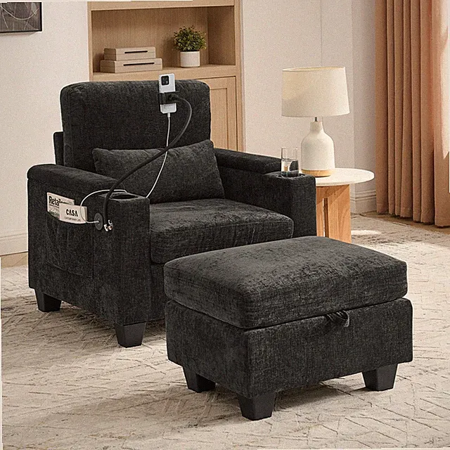Single sofa recliner w/manually adjustable backrest,USB charging port on the