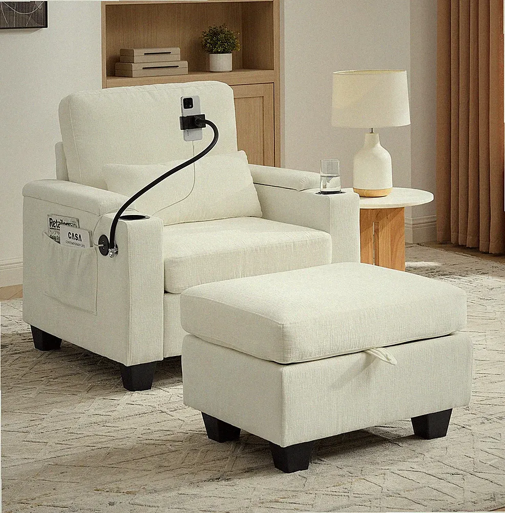 Single sofa recliner w/manually adjustable backrest,USB charging port on the a