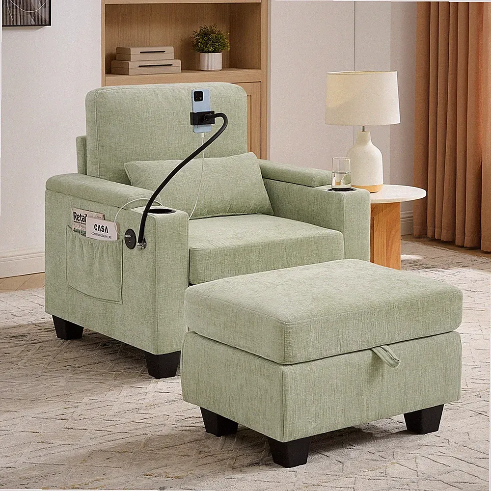 Single sofa recliner w/manually adjustable backrest,USB charging port on the ar
