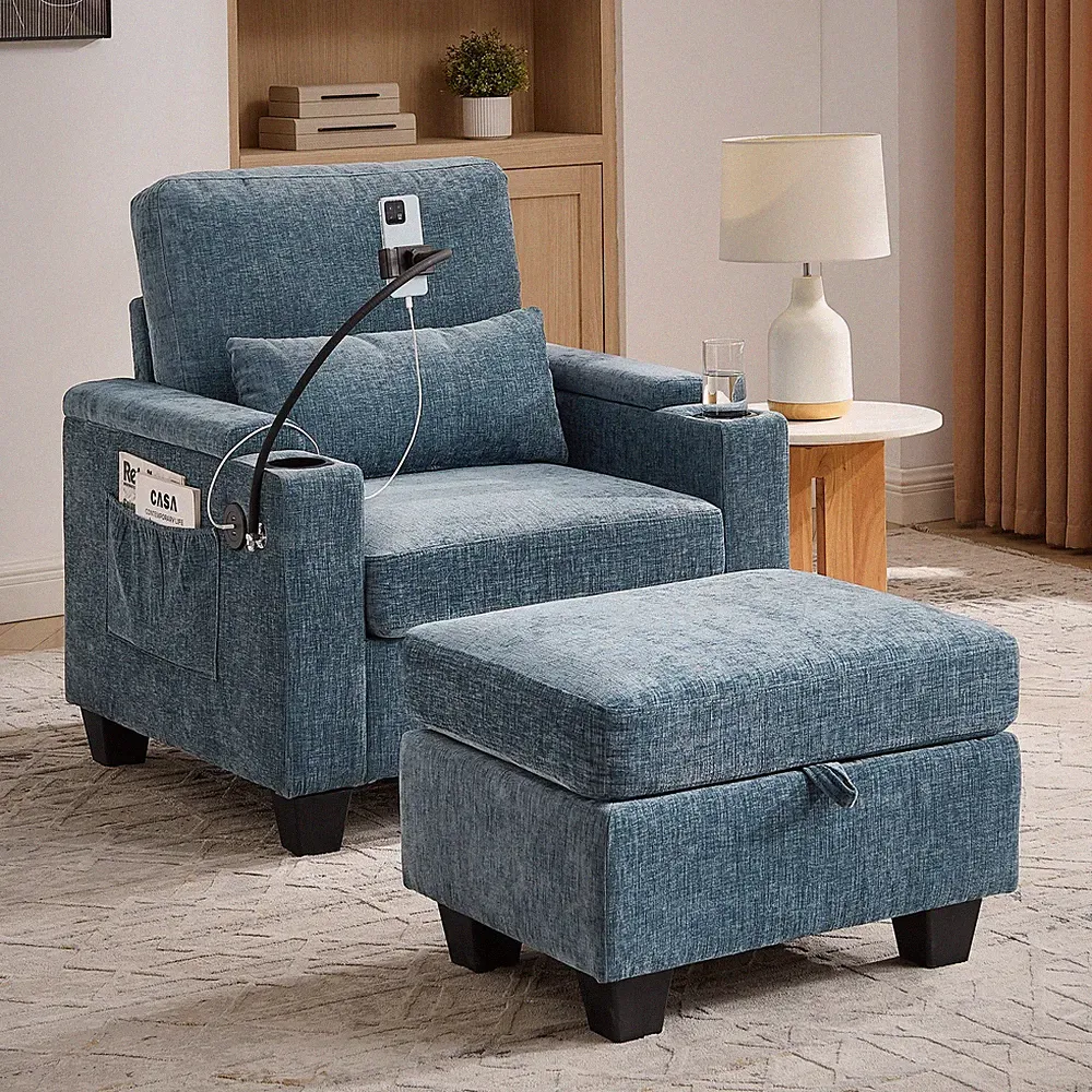 Single sofa recliner w/manually adjustable backrest,USB charging port on the arm