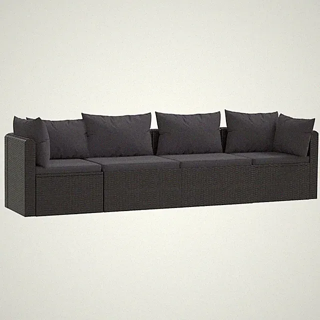 Single Sofa with Cushions Poly Rattan Black vidaXL