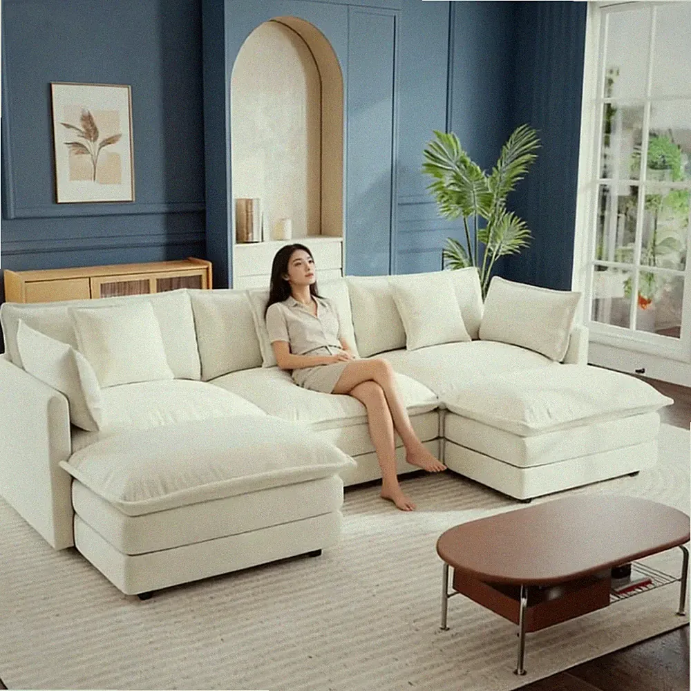Skin-Friendly Three-Seater Living Room Set Sofa White Modern Sectional Couch