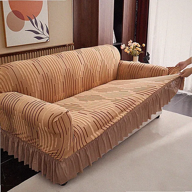 Skirted Sofa Slipcover One-Piece Stretch Couch Cover Easy Fit 360° Full Coverage