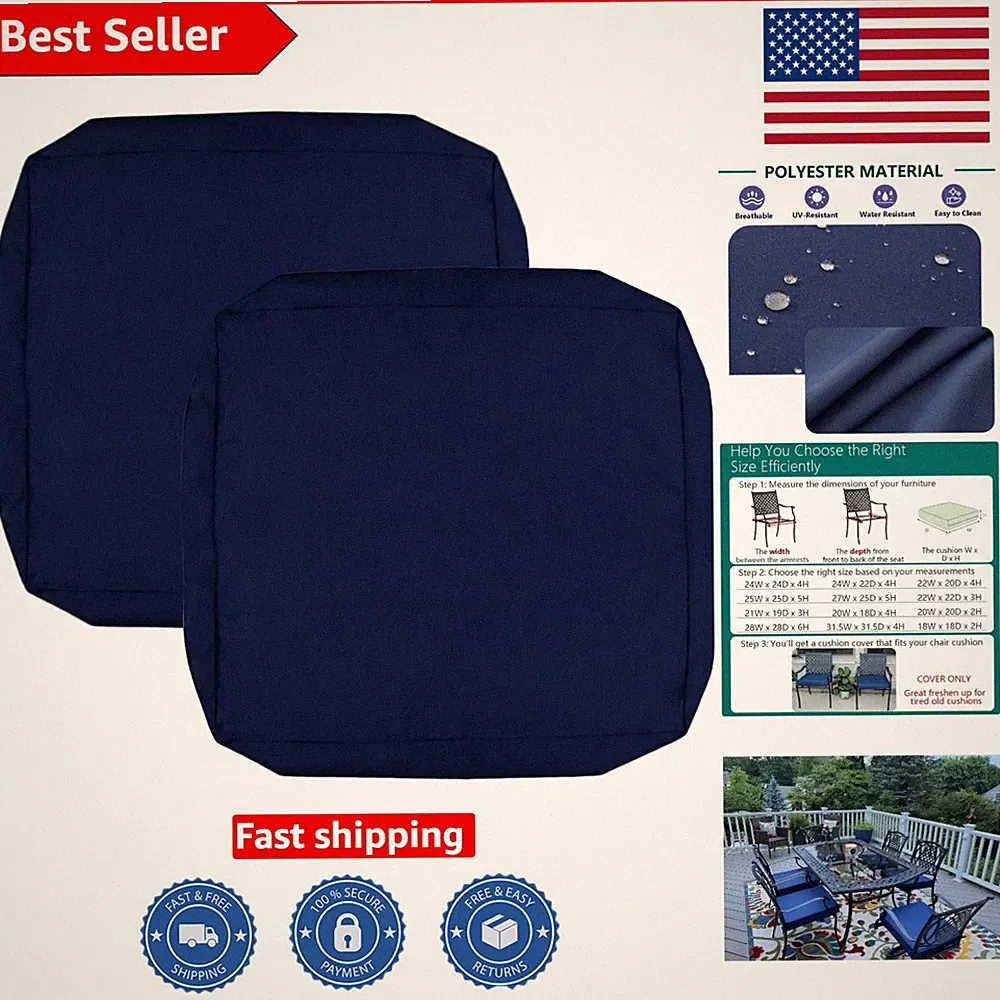 Sleek Navy Blue 2-Pack Patio Cushion Covers 20x20x2 - Dustproof & Tear-Resistant