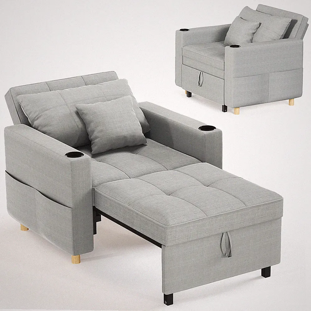 Sleeper Chair 38" Extra Wide Convertible Chair Bed 3-in-1 Pull Out Single Sofa