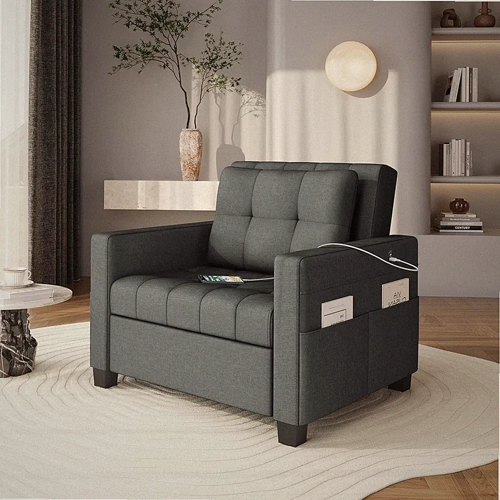 Sleeper Chair Convertible Chair Bed Fabric Futon Sofa Bed 3-In-1 Adjustable Slee