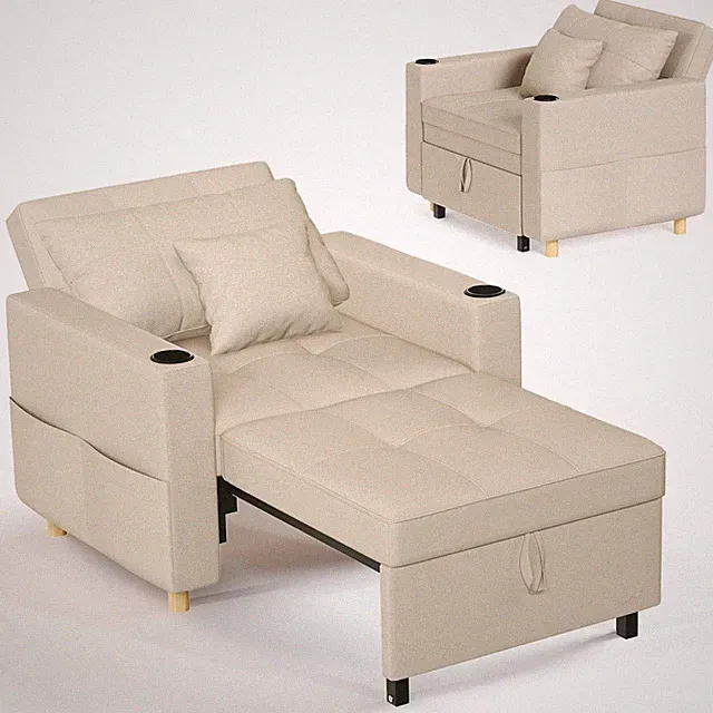 Sleeper Chair Extra Wide Convertible Chair Bed 3-in-1 Pull Out Single Sofa