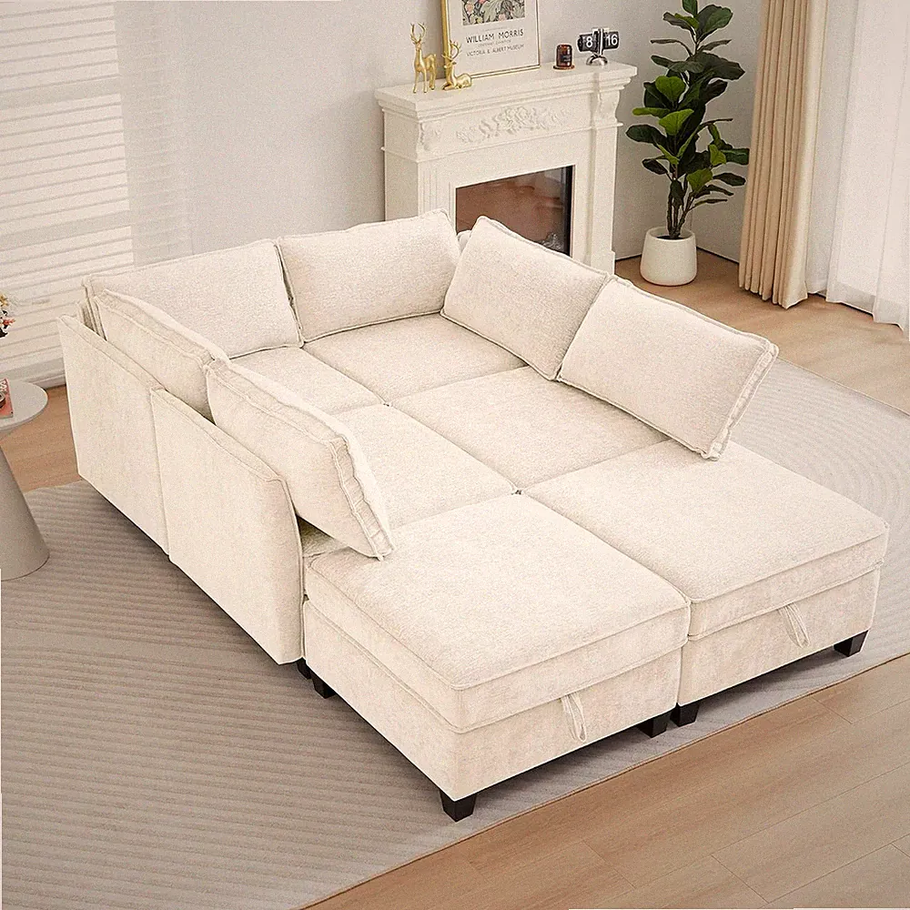 Sleeper Modular Sectional Sofa Set, Convertible Couch Bed with Storage, 6 Seater