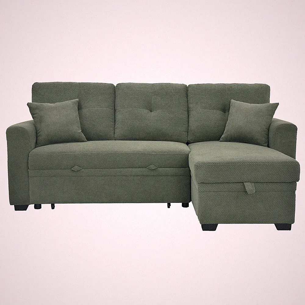 Sleeper Sectional Sofa w/Pull-Out Bed, Reversible Chaise & Storage – L-Shaped