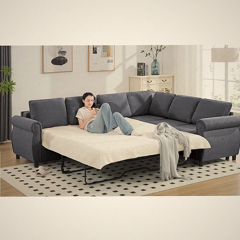 Sleeper Sofa, 2 in 1 Pull Out Couch Bed,6 seater sofa bed, L Shaped Sleeper Sect