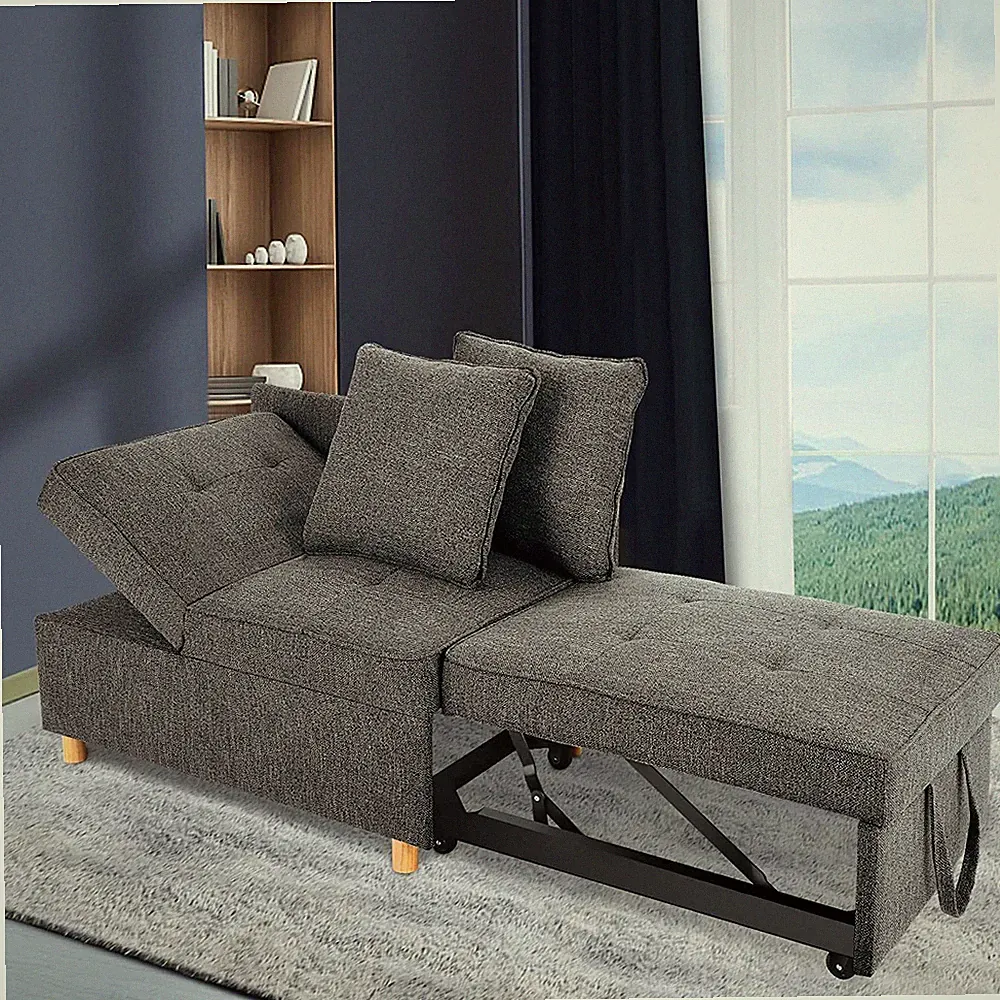 Sleeper Sofa, 4-in-1 Convertible Ottoman Couch Bed Loveseat w/Pillows for Dorm~