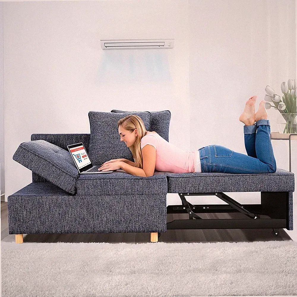 Sleeper Sofa, 4-in-1 Convertible Ottoman Loveseat w/Pillows &Adjustable Backrest
