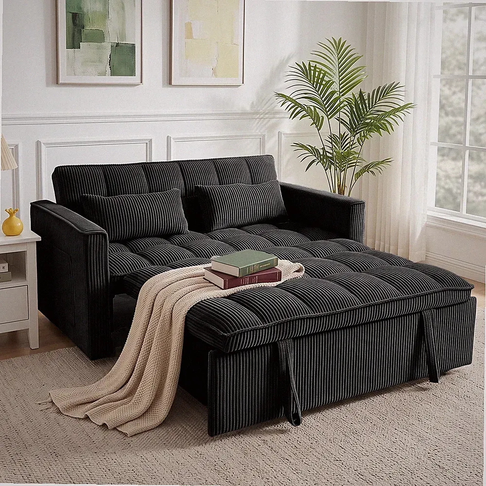 Sleeper Sofa Bed, 3-In-1 Convertible Pull Out Couch Adjustable Backrest Loveseat