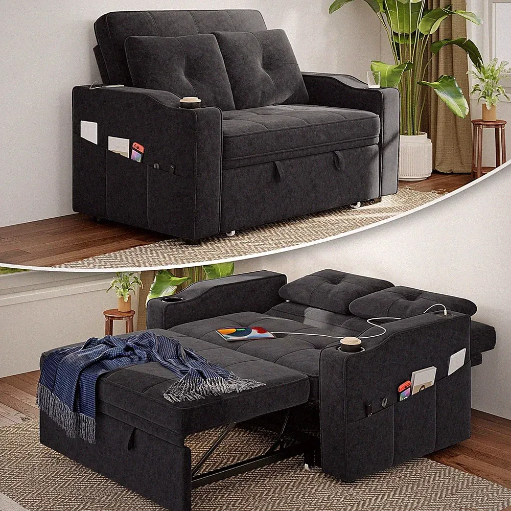 Sleeper Sofa Bed, 3-in-1 Loveseat Sofa with USB Charging Ports