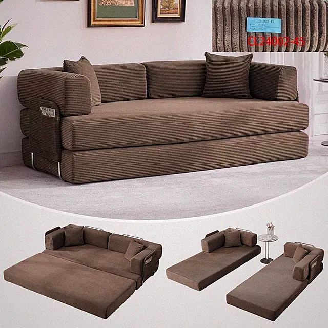Sleeper Sofa Bed 78.7" 5-in-1 Oversized Corduroy Folding Pillows