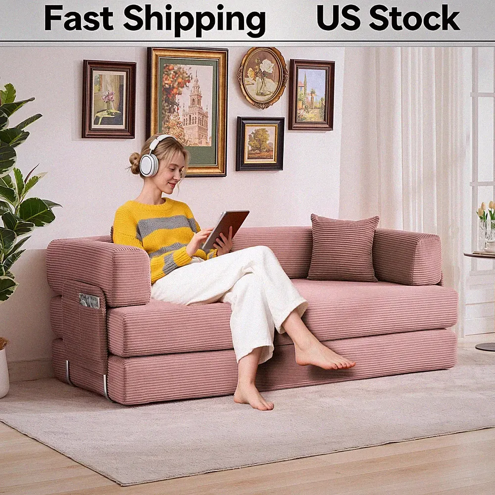 Sleeper Sofa Bed 78.7" 5-in-1 Oversized Corduroy Folding Pillows
