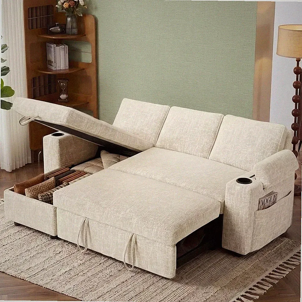 Sleeper Sofa Bed, 82" Pull Out Couch with Reclining Backrest, Reversible
