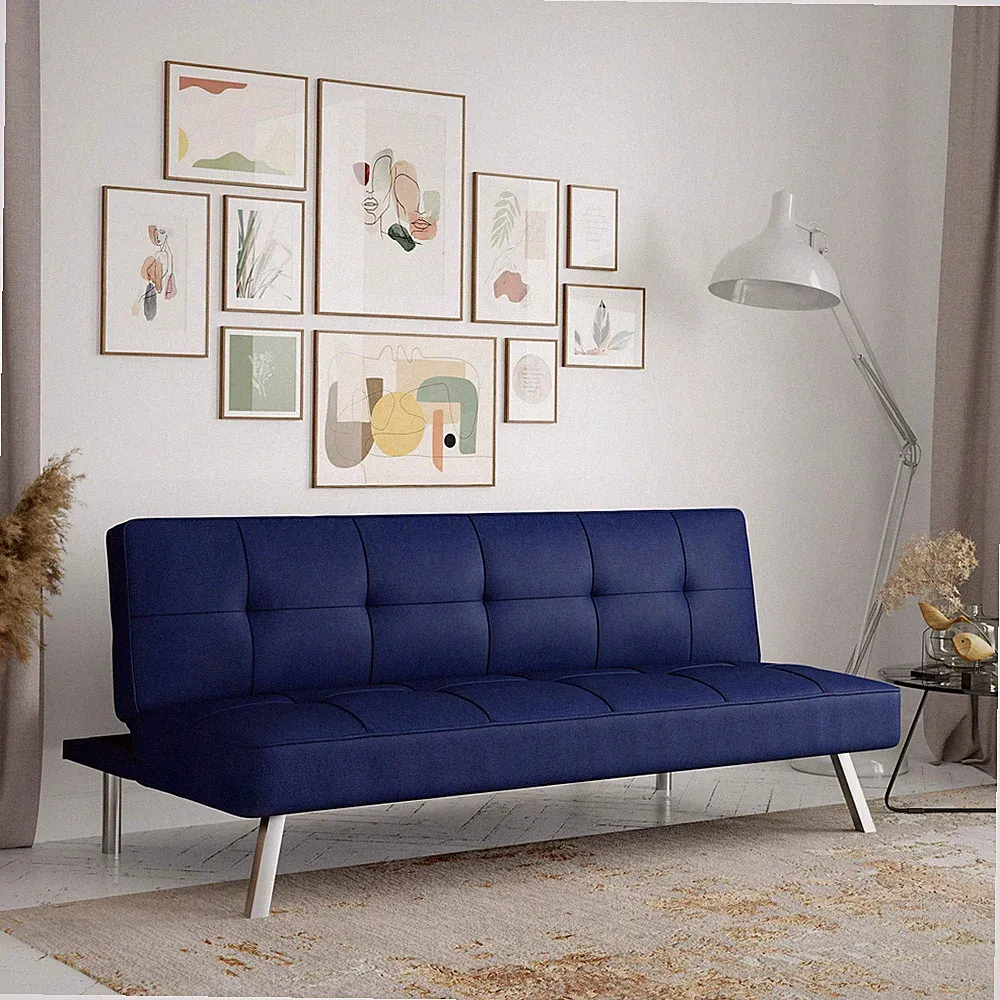 Sleeper Sofa Bed Convertible Couch Modern Livingroom Futon Seat Navy Blue Fabric