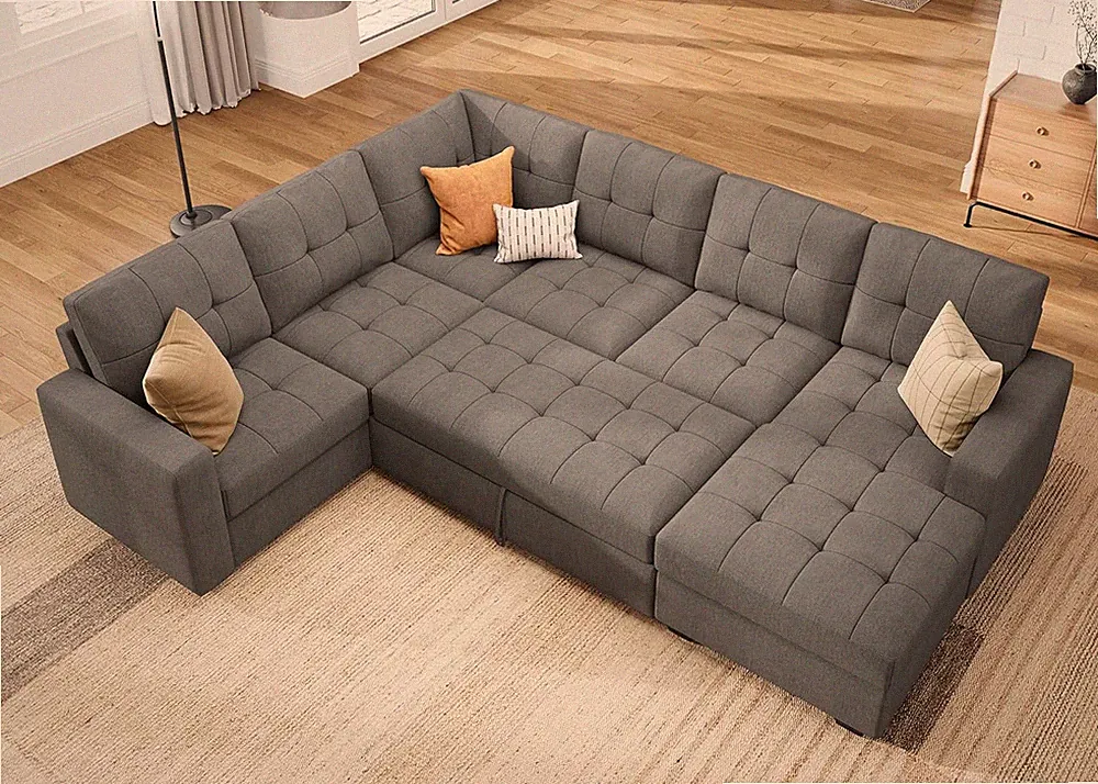 Sleeper Sofa Bed with Storage Chaise, Sectional Couch with Pull Out Bed, U Shape