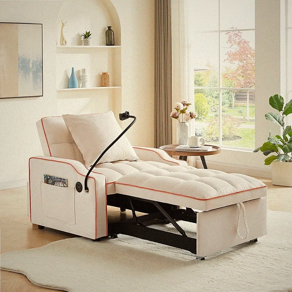 Sleeper Sofa Chair Bed, 3 In 1 Convertible Sofa Chair With Adjustable Backrest