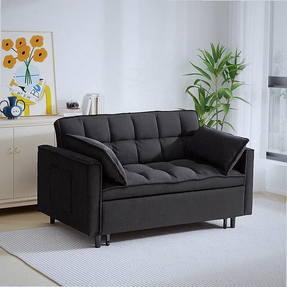 Sleeper Sofa Corduroy Modular Sectional Convertible Loveseat with Pull Out Bed