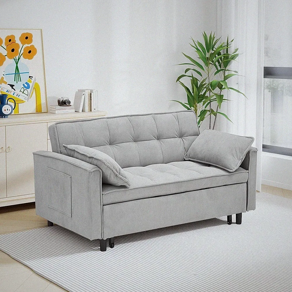Sleeper Sofa Corduroy Modular Sectional Convertible Loveseat with Pull Out Bed