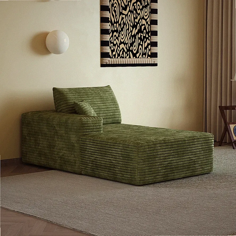 Sleeper Sofa, Green Corduroy, 38.2" L x 37.4" W x 24.4" H, Modular Sectional