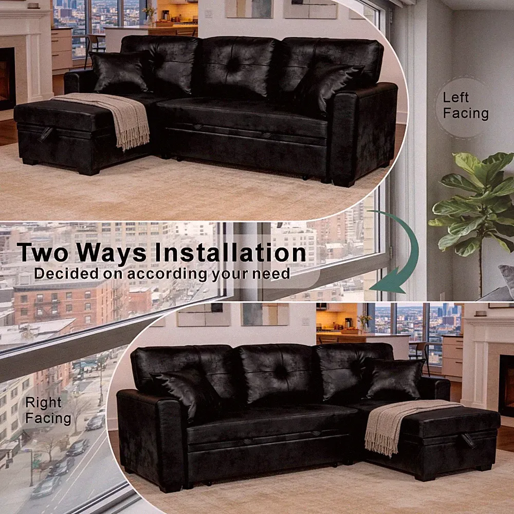 Sleeper Sofa Sectional, Pull-Out Bed, Reversible Chaise, Storage, L-Shaped Couch