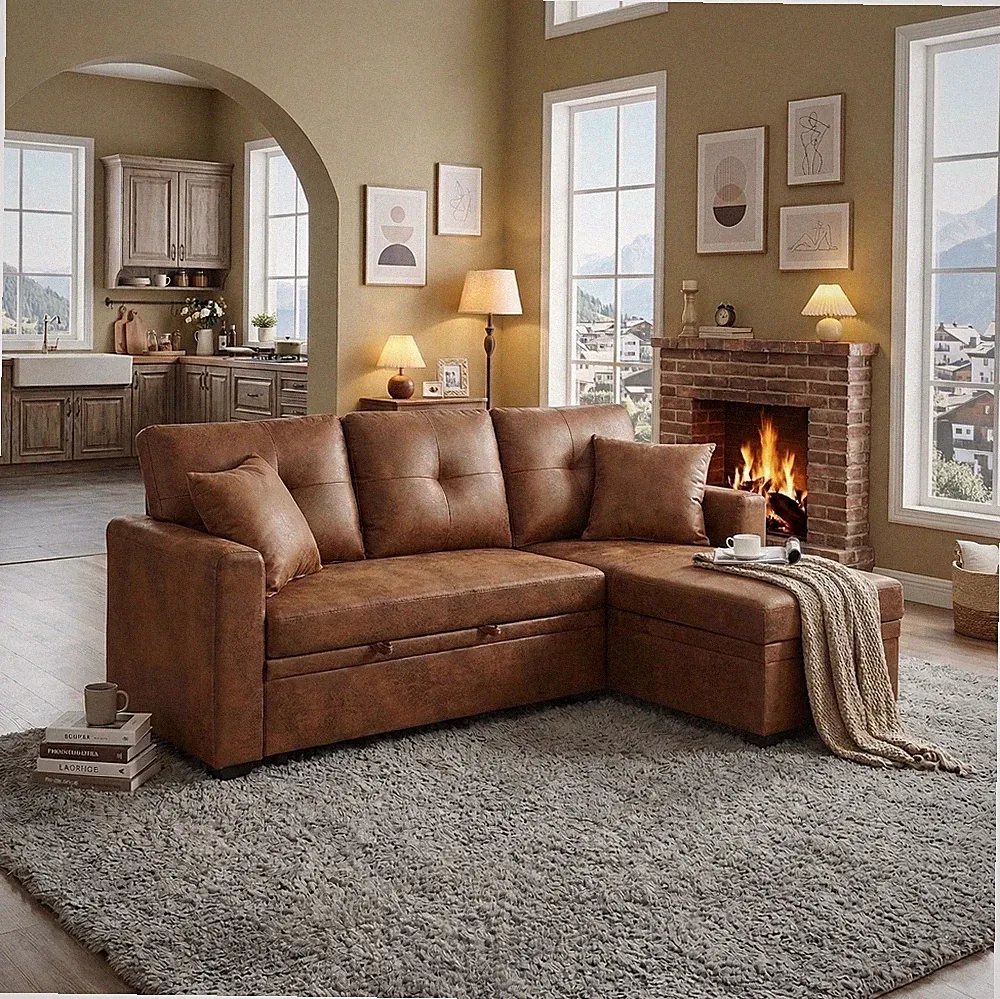 Sleeper Sofa,Sectional w/Pull-Out Bed,Reversible Chaise,Storage Sectional, Ligh