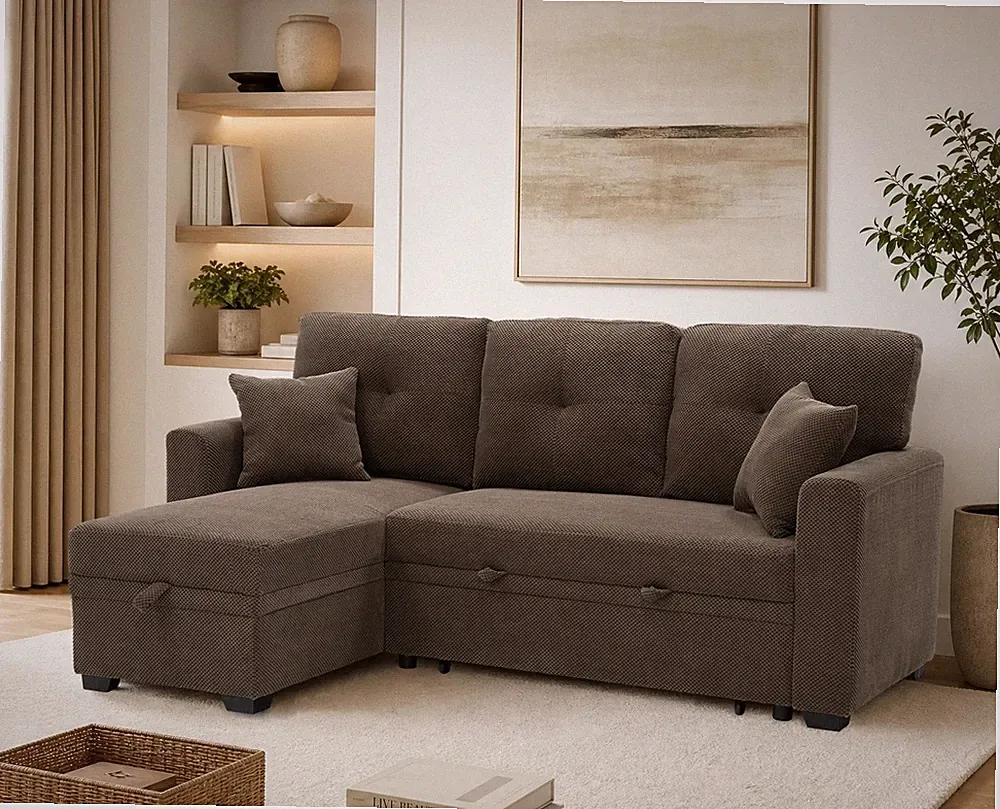 Sleeper Sofa,Sectional w/Pull-Out Bed,Reversible Chaise,Storage Sectional,Small