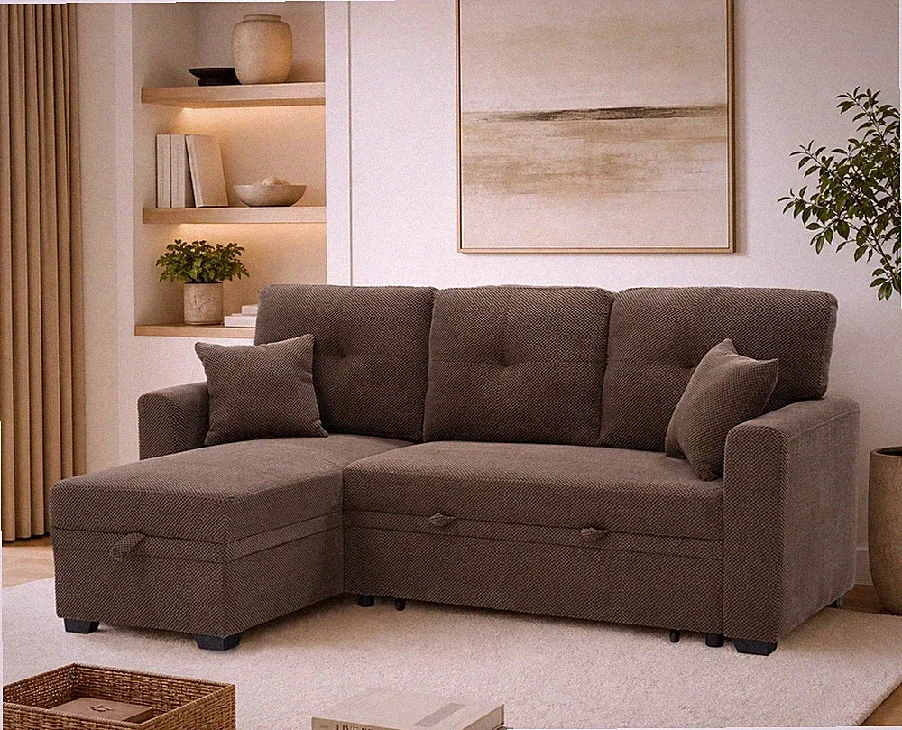 Sleeper Sofa Sectional with Pull-Out Bed & Reversible Chaise Storage
