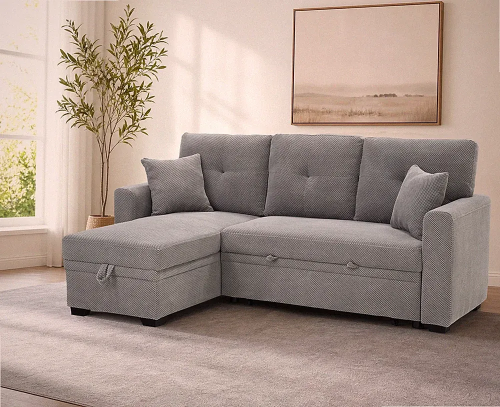 Sleeper Sofa, Sectional with Pull-Out Bed, Reversible Chaise, Storage Sectiona