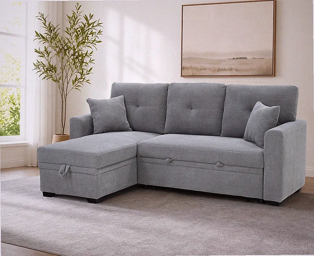 Sleeper Sofa, Sectional with Pull-Out Bed, Reversible Chaise, Storage Sectional