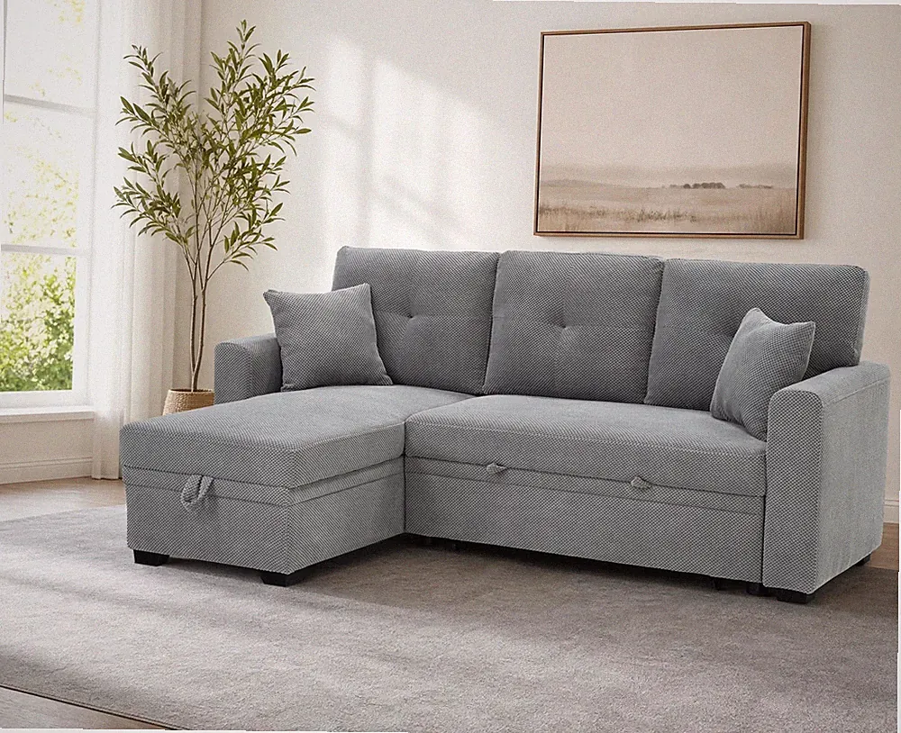Sleeper Sofa, Sectional with Pull-Out Bed, Reversible Chaise, Storage Sectional