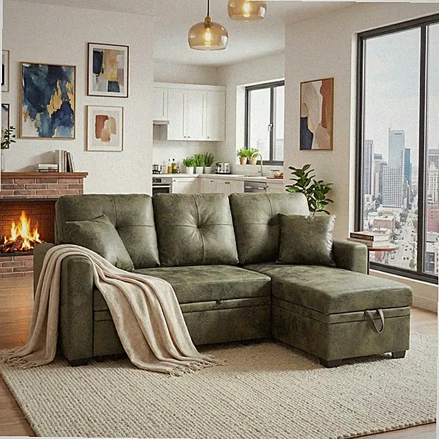 Sleeper Sofa, Sectional with Pull-Out Bed, Reversible Chaise, Storage Sectional
