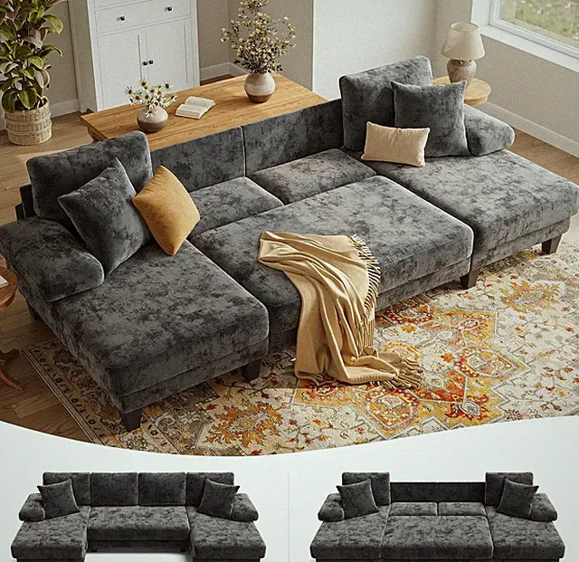 Sleeper Sofa W/ Pull Out Couch Bed 112 Inch Couches Living Room U-Shaped