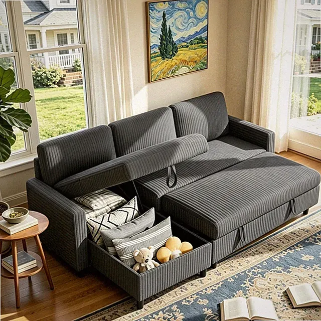 Sleeper Sofa W/ Storage Small Space Convertible Small Pull Out Couch W/ Storage