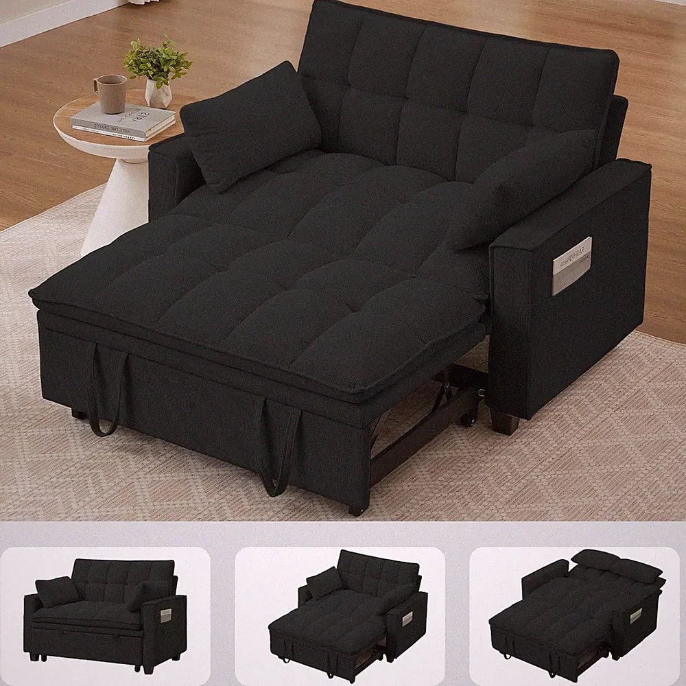 Sleeper Sofa with Pull Out Couch Bed, 48" Convertible Pull-Out Sofa Bed Chair, 3