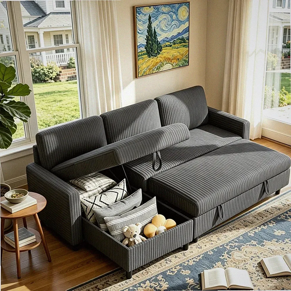 Sleeper Sofa with Storage for Small Space, Convertible Small Pull Out Couch with