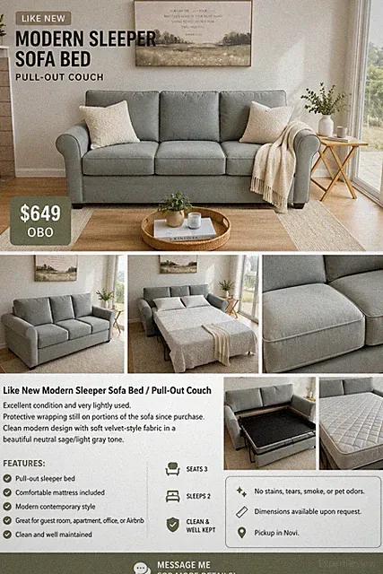 Slightly Used New Modern Sleeper Sofa Bed / Pull-Out Couch