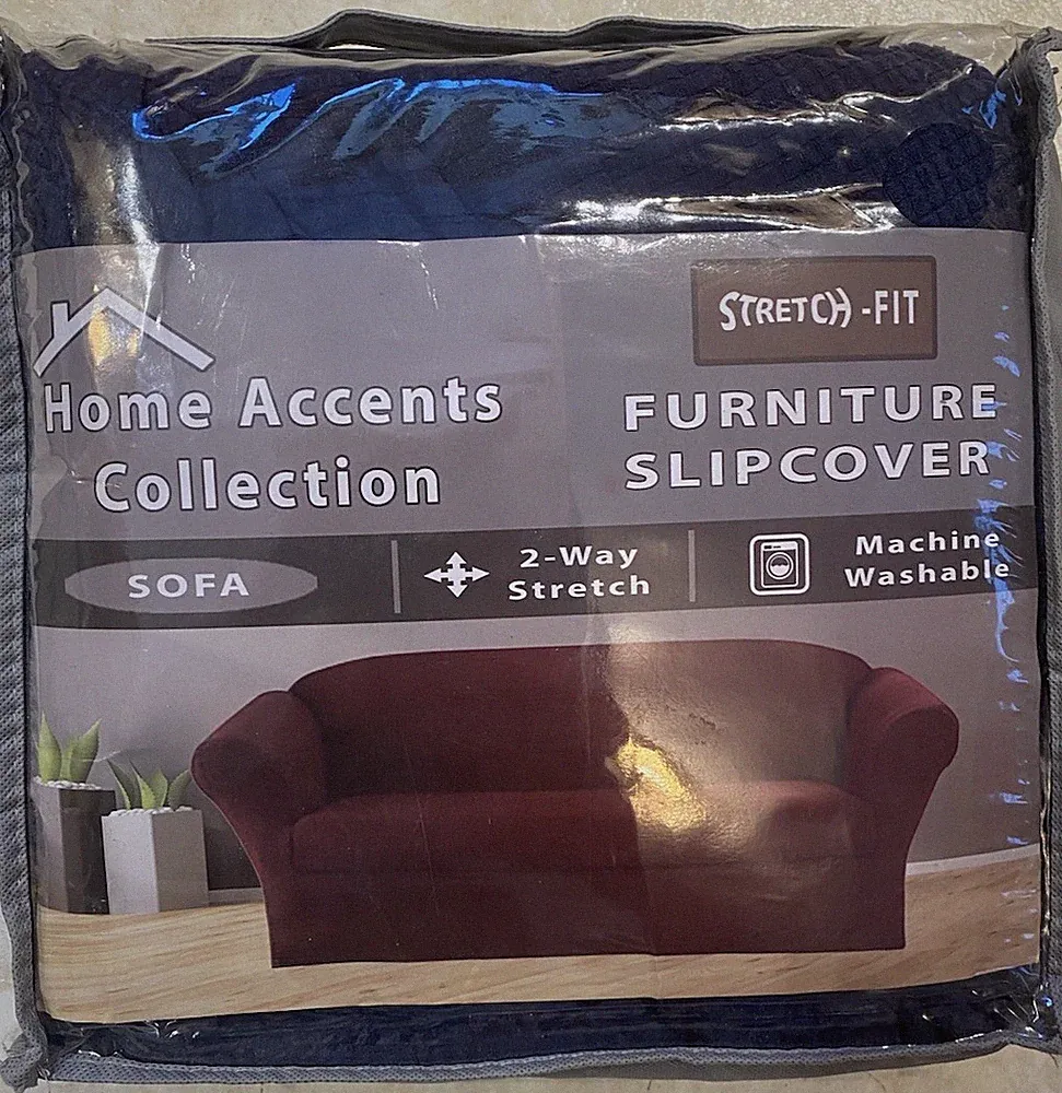 Slipcover Stretch fit Navy damask 1pc sofa washable cover 74 X 96 NEW