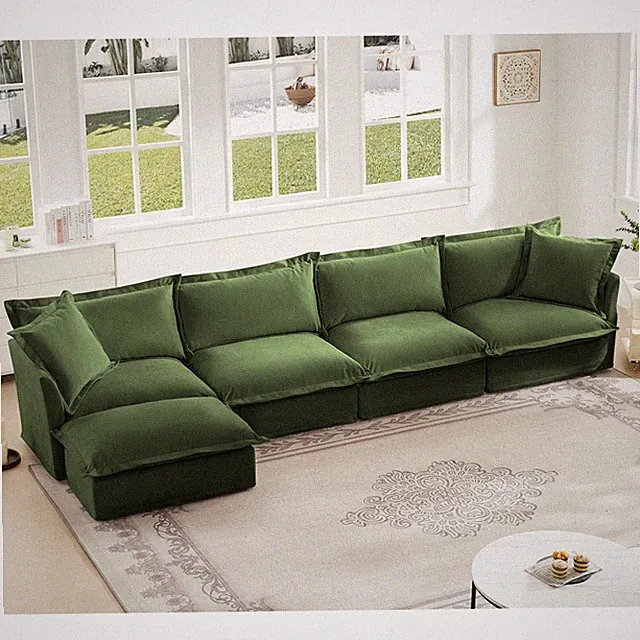 Slipcovered L Shape Sectional Long Sofa Couch, 4 Seater Sofa with Suppleness A