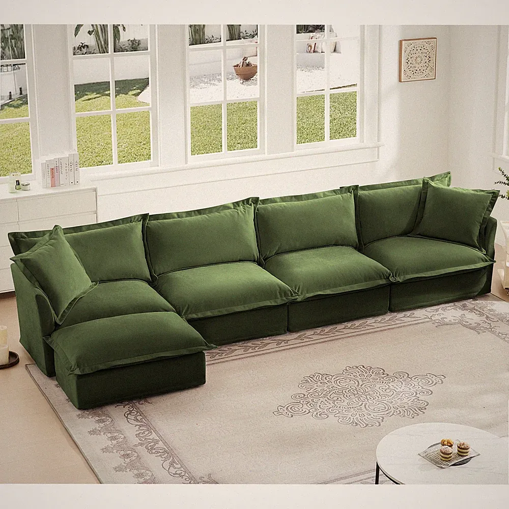 Slipcovered L Shape Sectional Long Sofa Couch, 4 Seater Sofa with Suppleness Arm