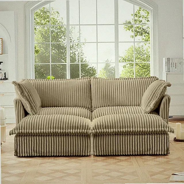 Slipcovered Sofa 2 Seater Sofa With 2 Ottomans, 2 Seater Sleeper Sofa Bed
