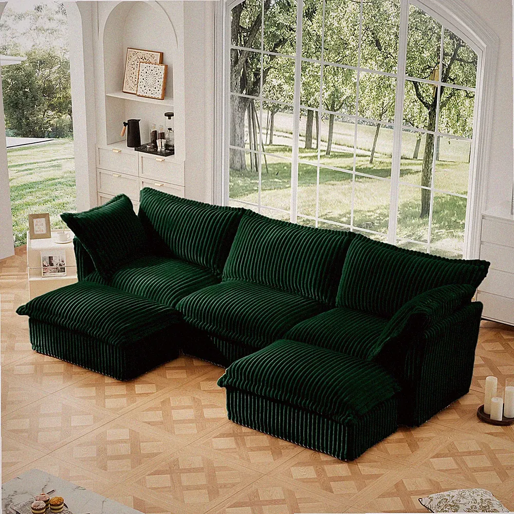 Slipcovered U Shape Sectional Deep Seat Sofa Couch, 3 Seater Sofa with French E