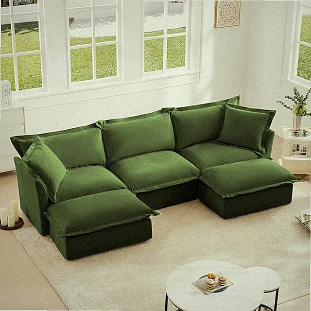 Slipcovered U Shape Sectional Deep Seat Sofa Couch, 3 Seater Sofa with French Ed