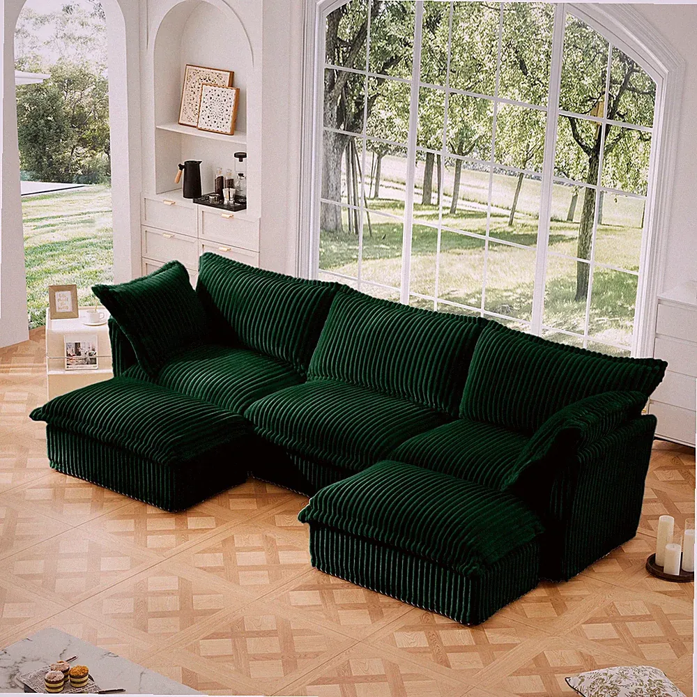 Slipcovered U Shape Sectional Deep Seat Sofa Couch, 3 Seater Sofa with French Ed