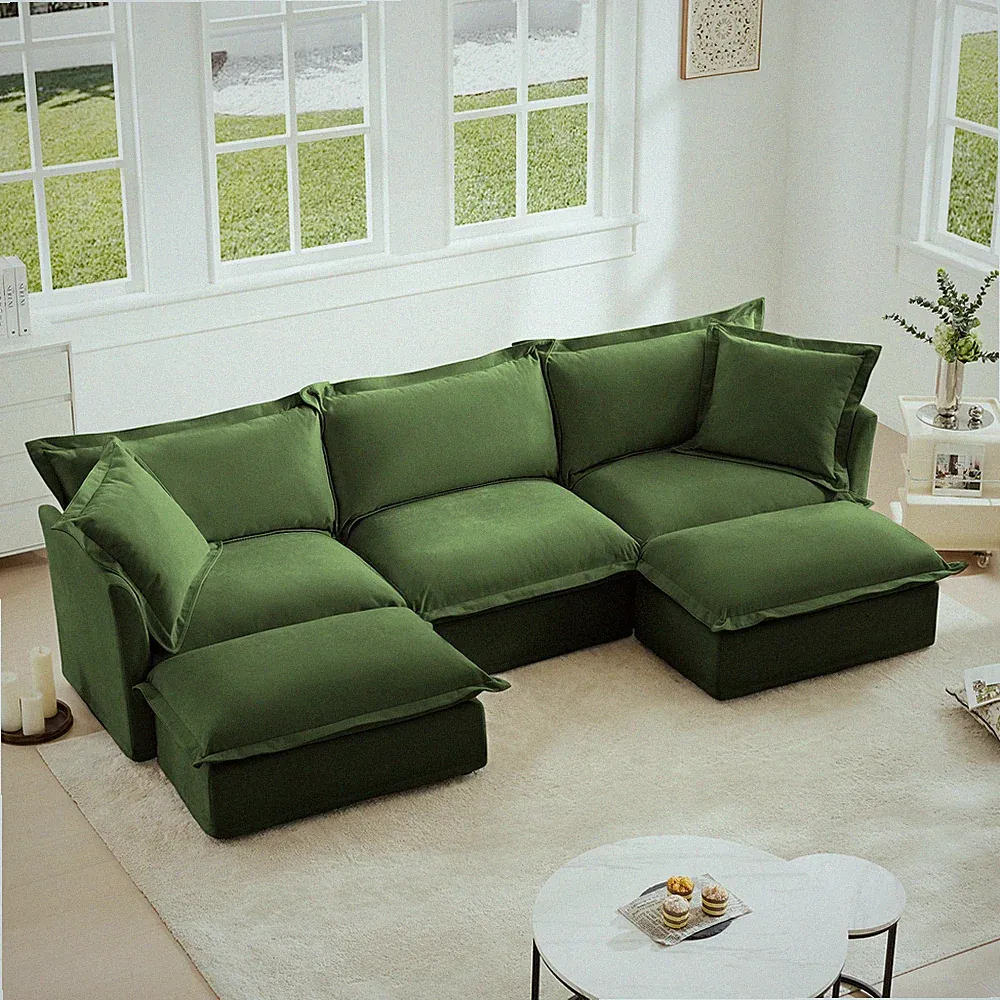 Slipcovered U Shape Sectional Deep Seat Sofa Couch, 3 Seater Sofa with French