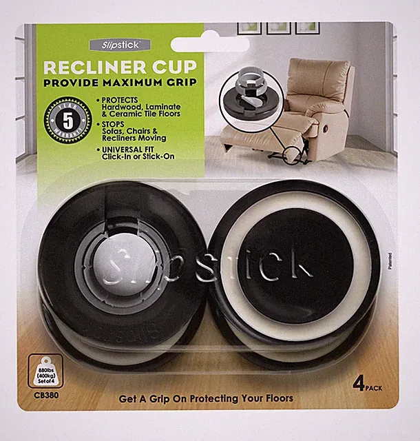 Slipstick CB380 Recliner Gripper Feet Floor Protectors (Set of 4) Non Slip, Fits